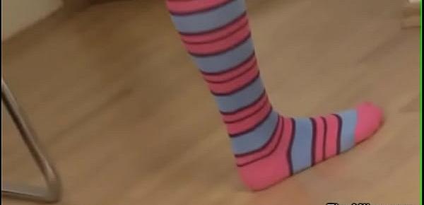  Tiny Miley purchased a fresh pair of stocking socks but no panties